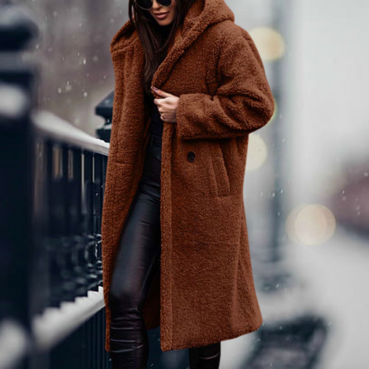 Women's Plush Faux Fur Jacket for Fall in Rotbraun