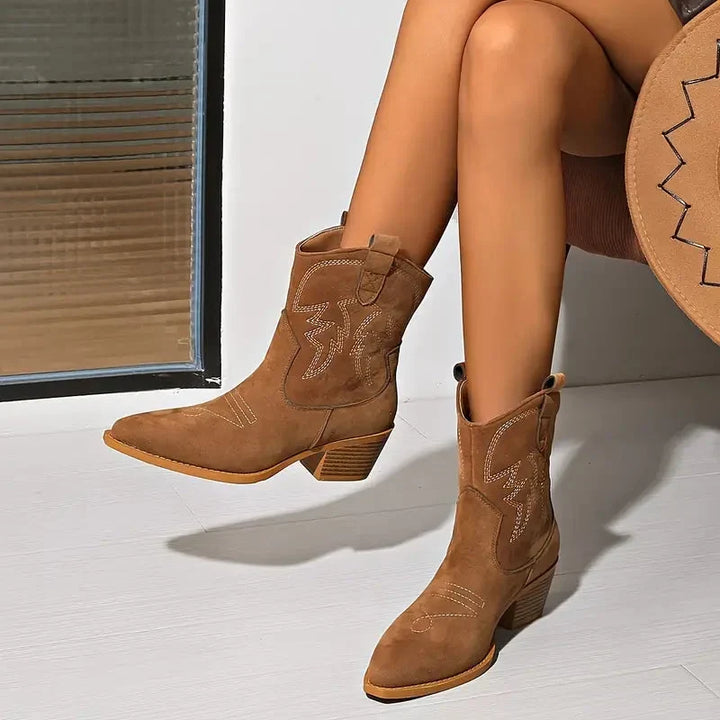 Women's Pointed-Toe Western Boots with Block Heel (6)