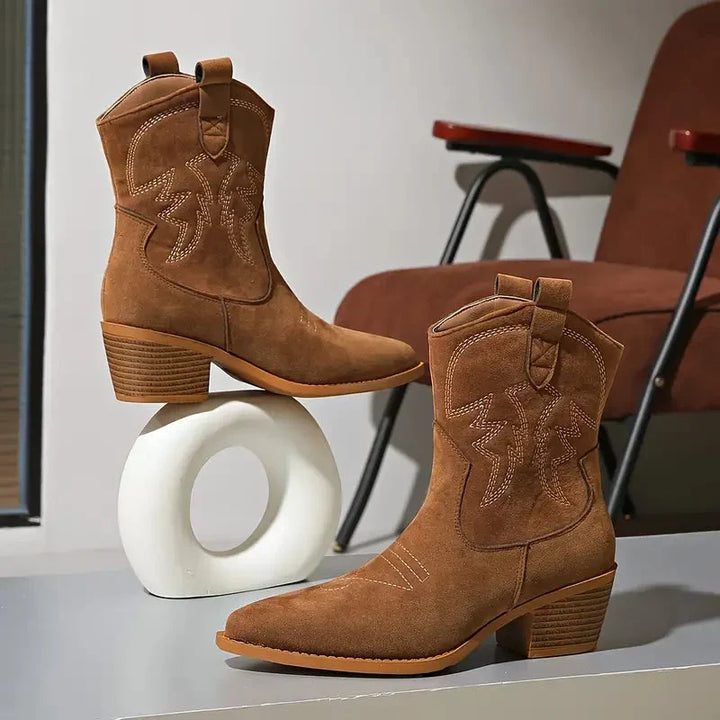 Women's Pointed-Toe Western Boots with Block Heel (7)