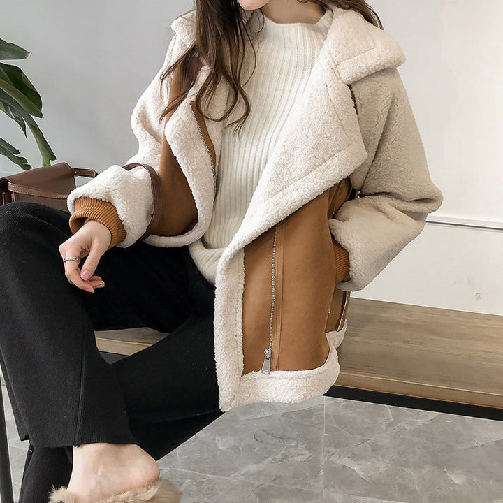 Women's Puffer Jacket with Shearling Pile Collar (3)