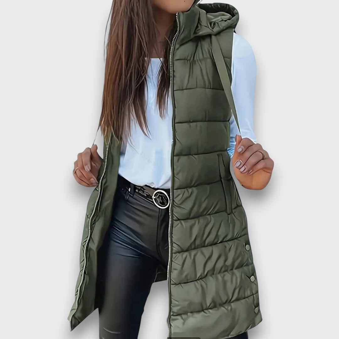 Women's Quilted Jacket with Hood for Fall in Armeegrün