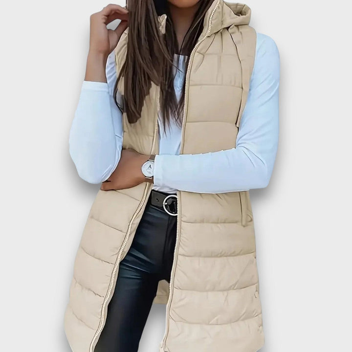 Women's Quilted Jacket with Hood for Fall in Beige