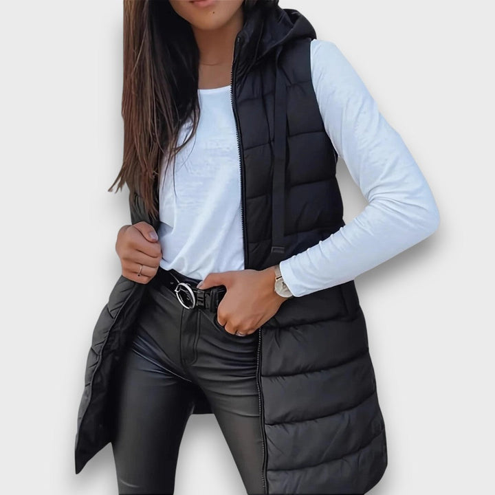 Women's Quilted Jacket with Hood for Fall in Black