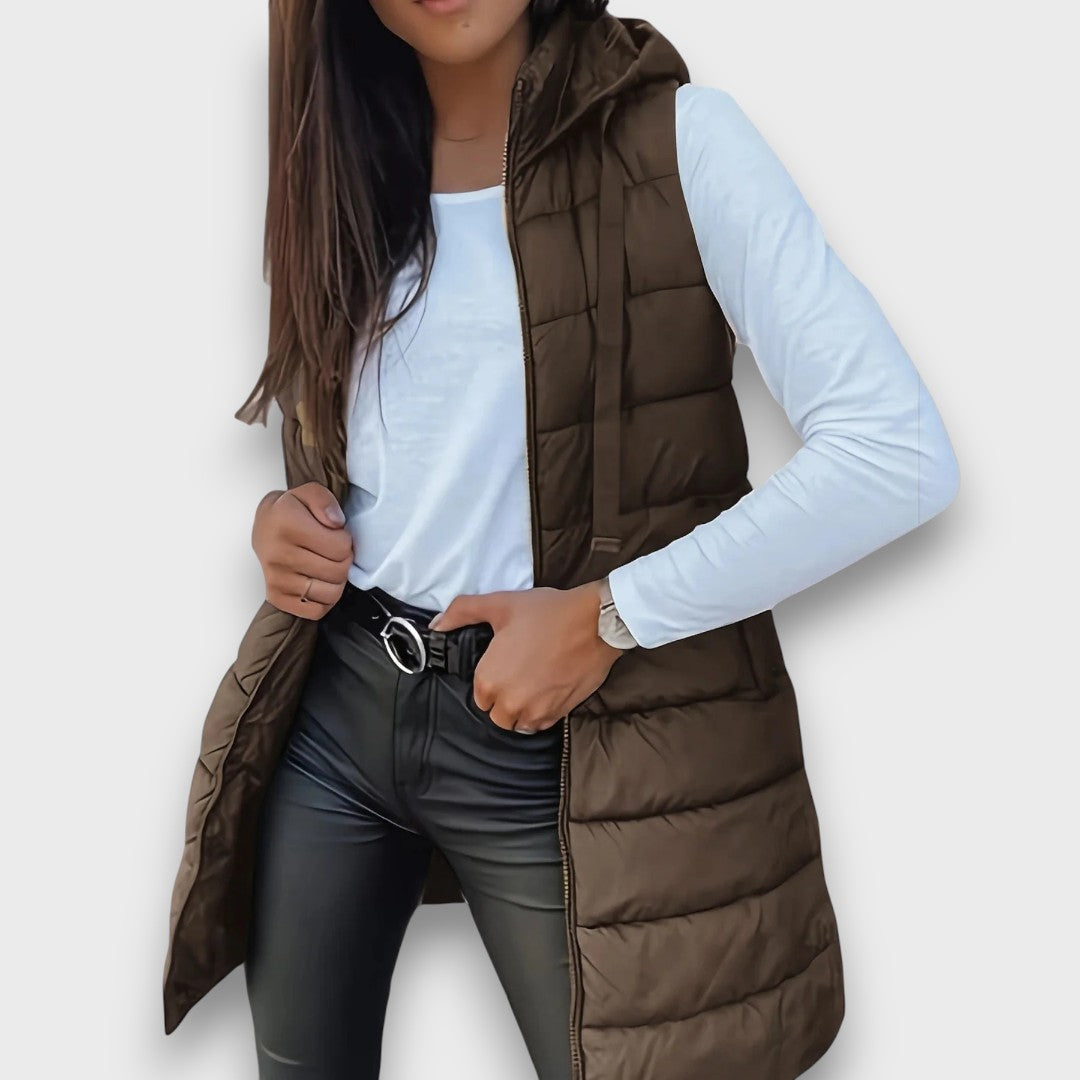 Women's Quilted Jacket with Hood for Fall in Brown