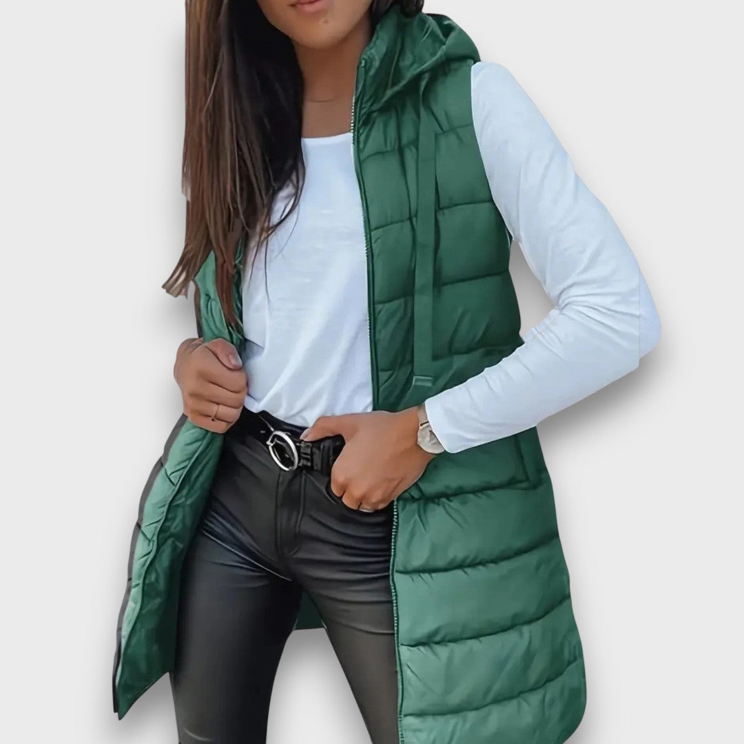 Women's Quilted Jacket with Hood for Fall in Green