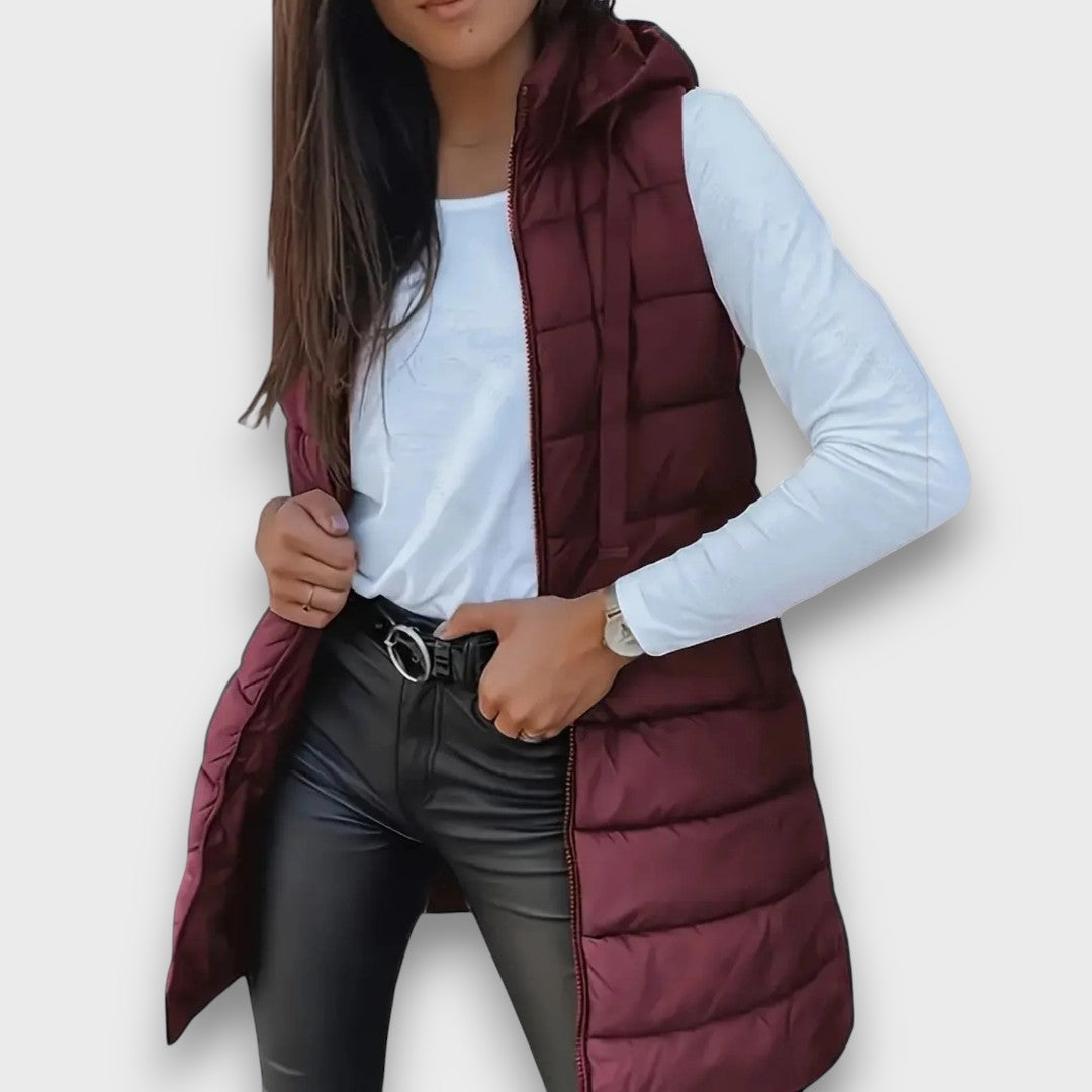 Women's Quilted Jacket with Hood for Fall in Kastanienbraun