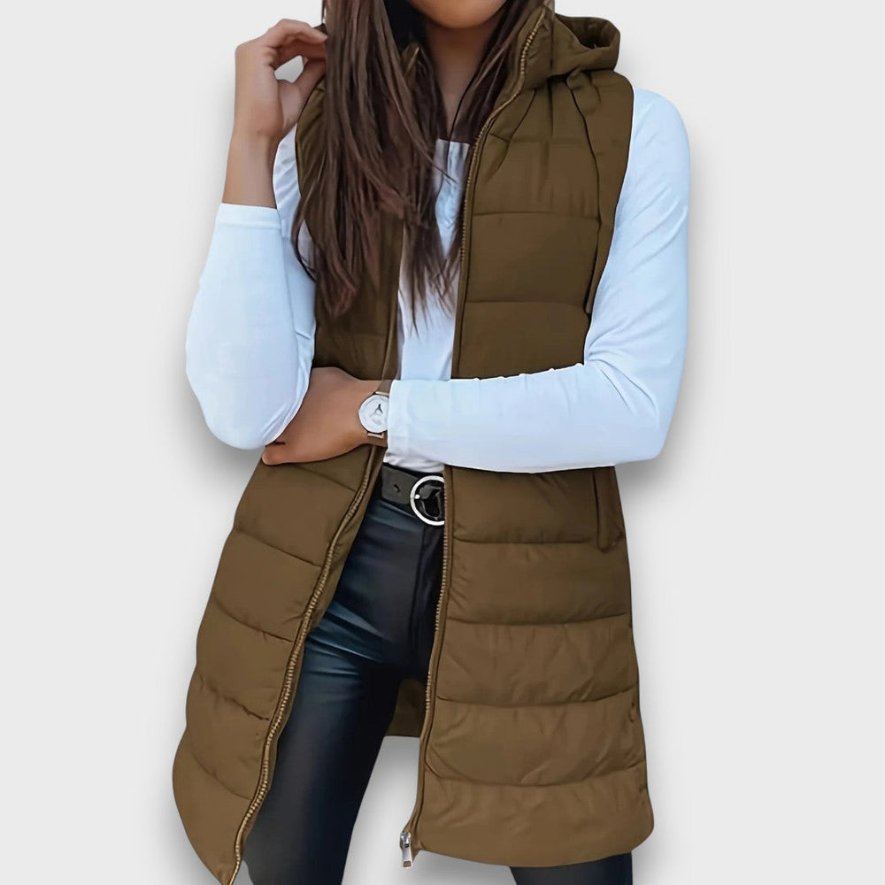 Women's Quilted Jacket with Hood for Fall in Khaki
