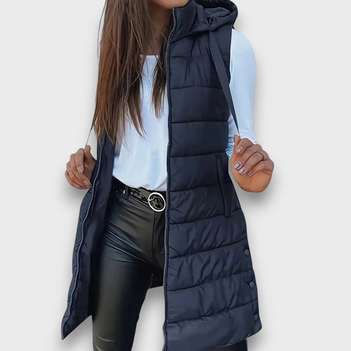 Women's Quilted Jacket with Hood for Fall in Navy
