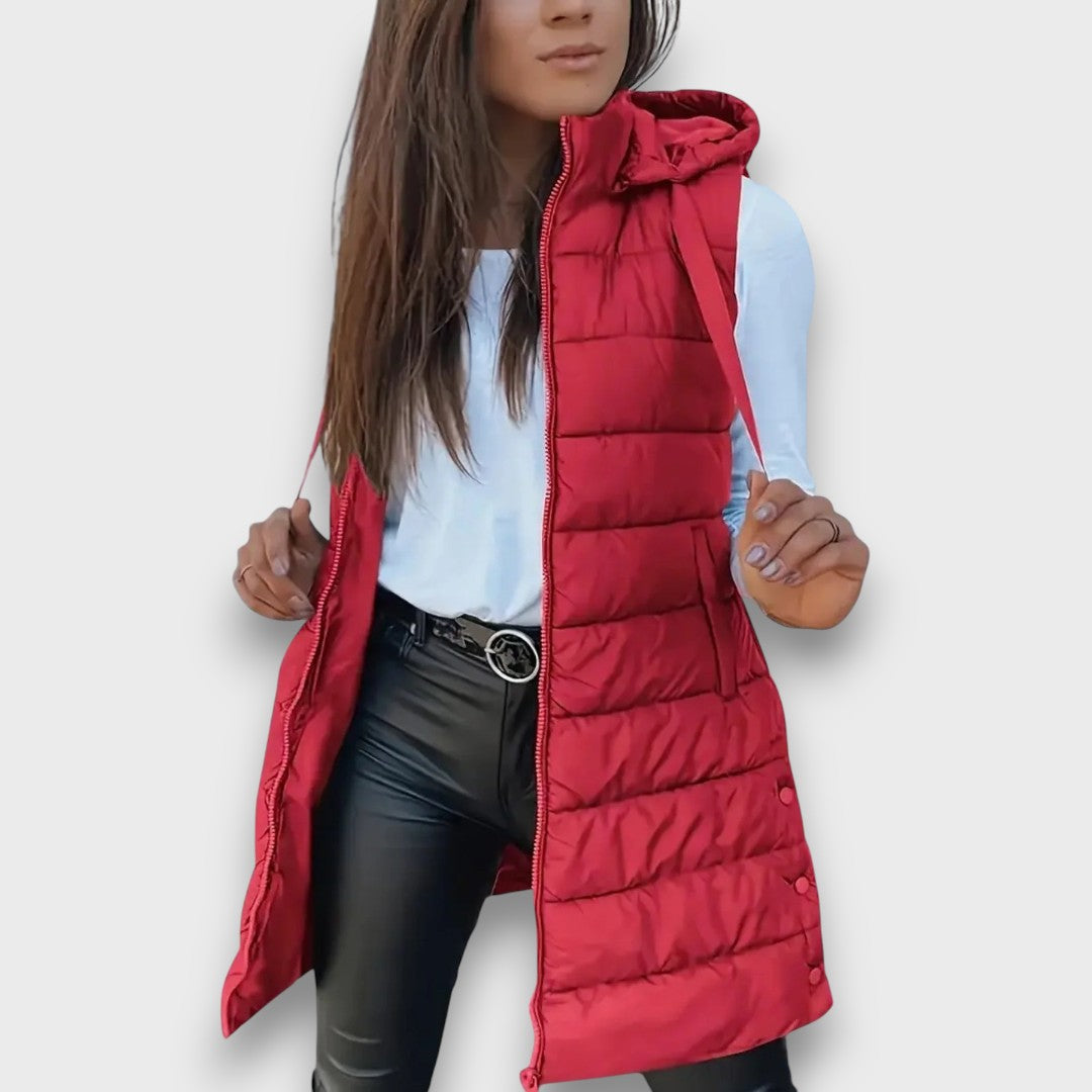 Women's Quilted Jacket with Hood for Fall in Red