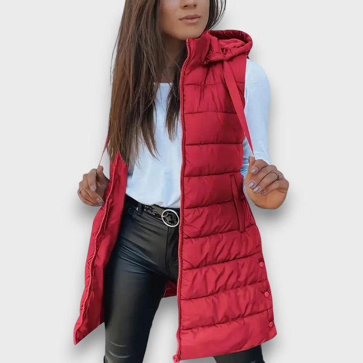 Women's Quilted Jacket with Hood for Fall in Red