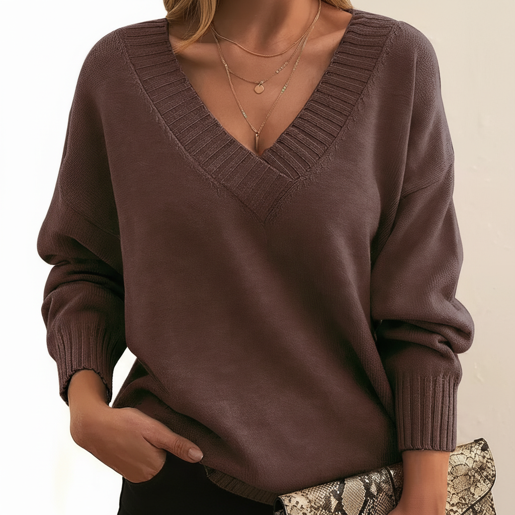 Women's Red Cashmere Sweater for Fall in Brown