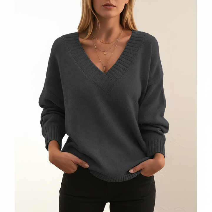 Women's Red Cashmere Sweater for Fall in Dark Grey