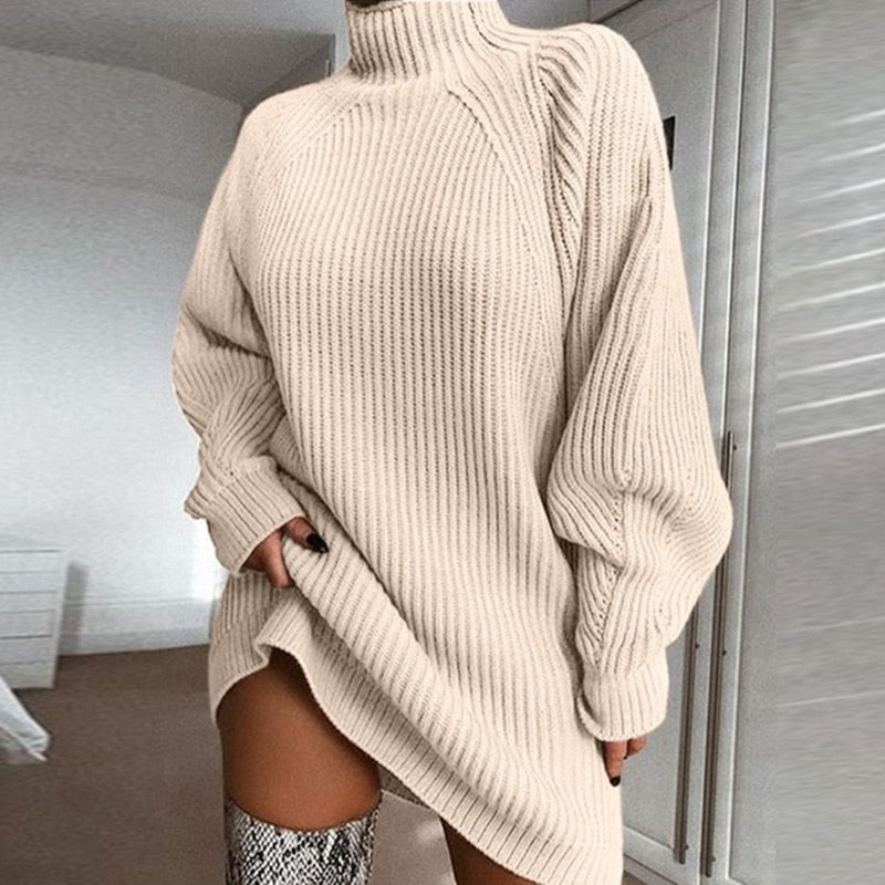 Women's Red Sweater Dress for Fall in Beige