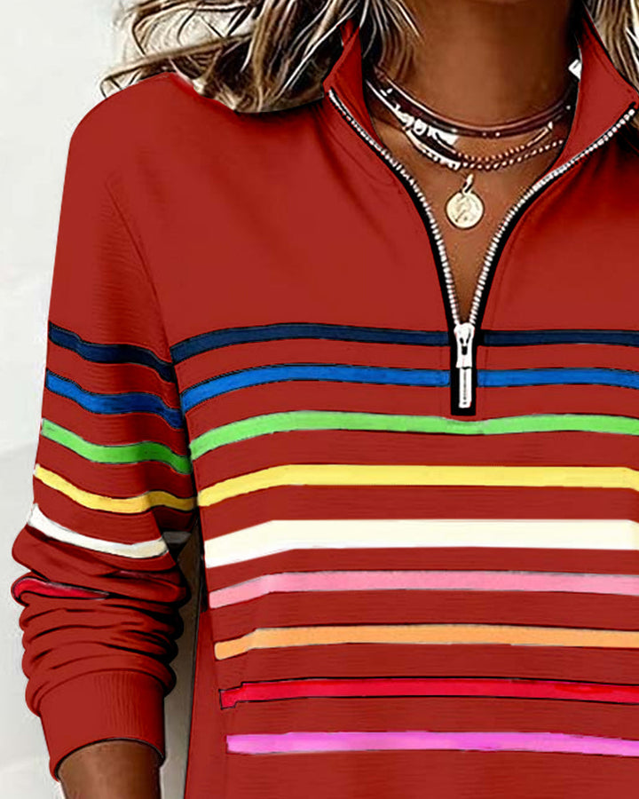 Women's Red Sweater with Striped Knit Detail (11)