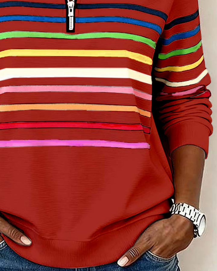 Women's Red Sweater with Striped Knit Detail (12)