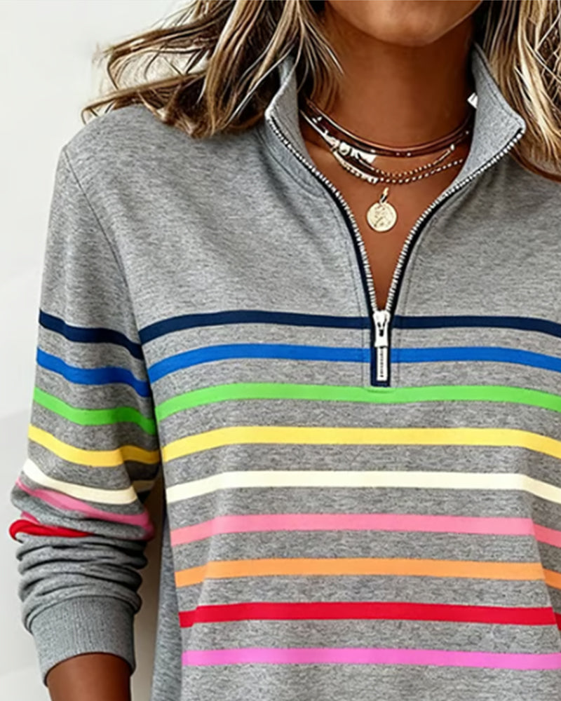 Women's Red Sweater with Striped Knit Detail (2)