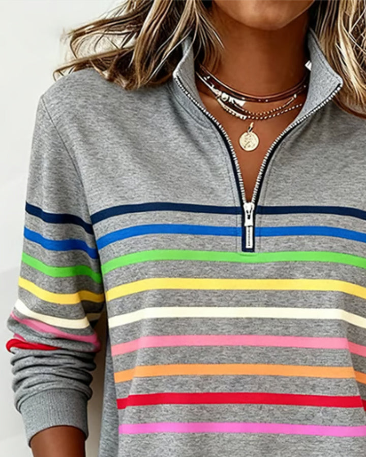Women's Red Sweater with Striped Knit Detail (2)