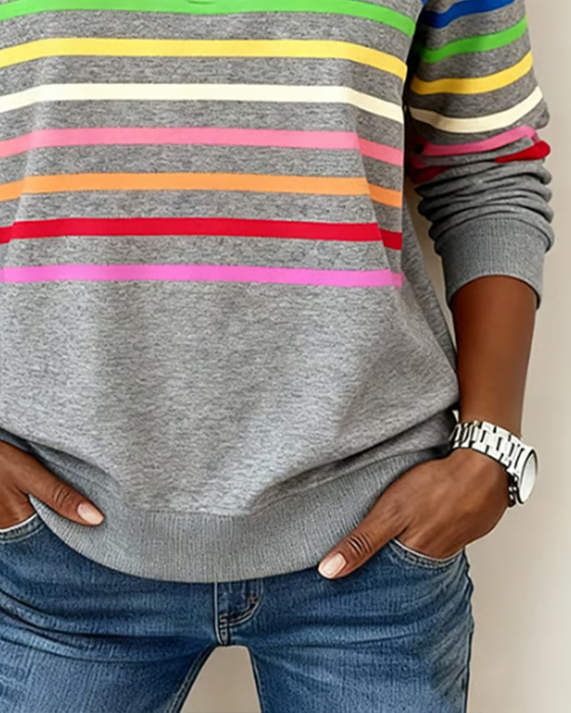 Women's Red Sweater with Striped Knit Detail (3)