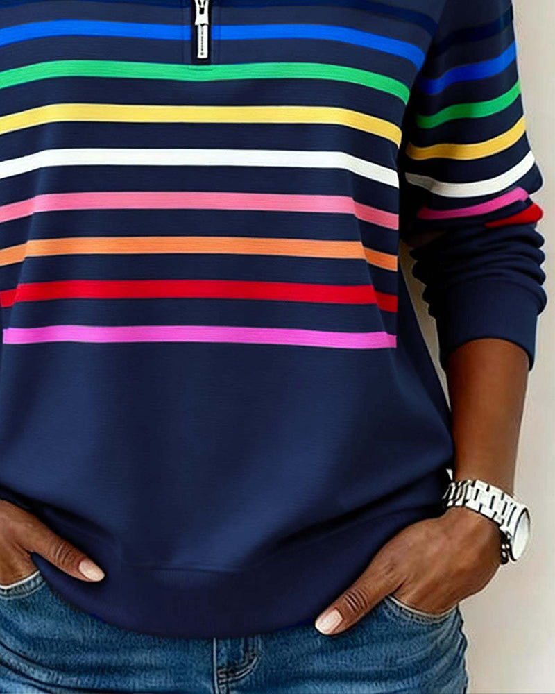Women's Red Sweater with Striped Knit Detail (6)