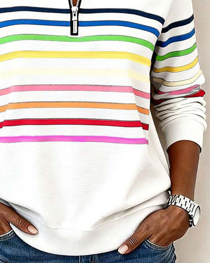 Women's Red Sweater with Striped Knit Detail (9)