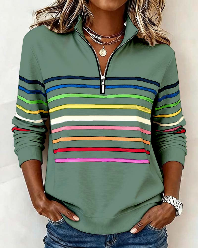 Women's Red Sweater with Striped Knit Detail in Green