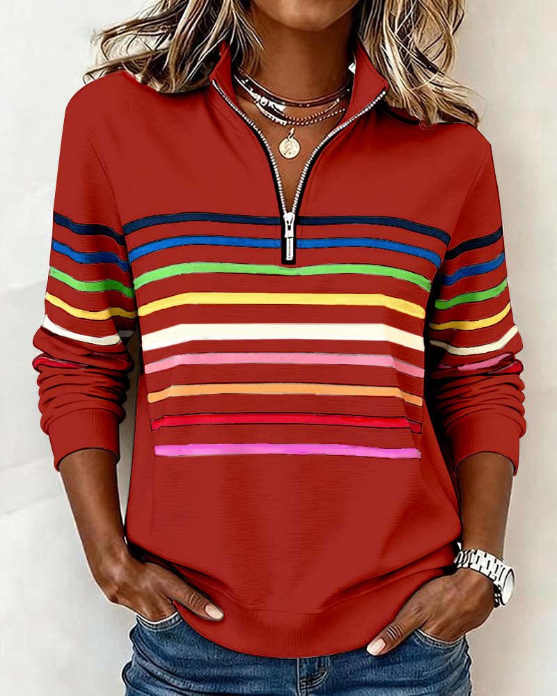 Women's Red Sweater with Striped Knit Detail in Red
