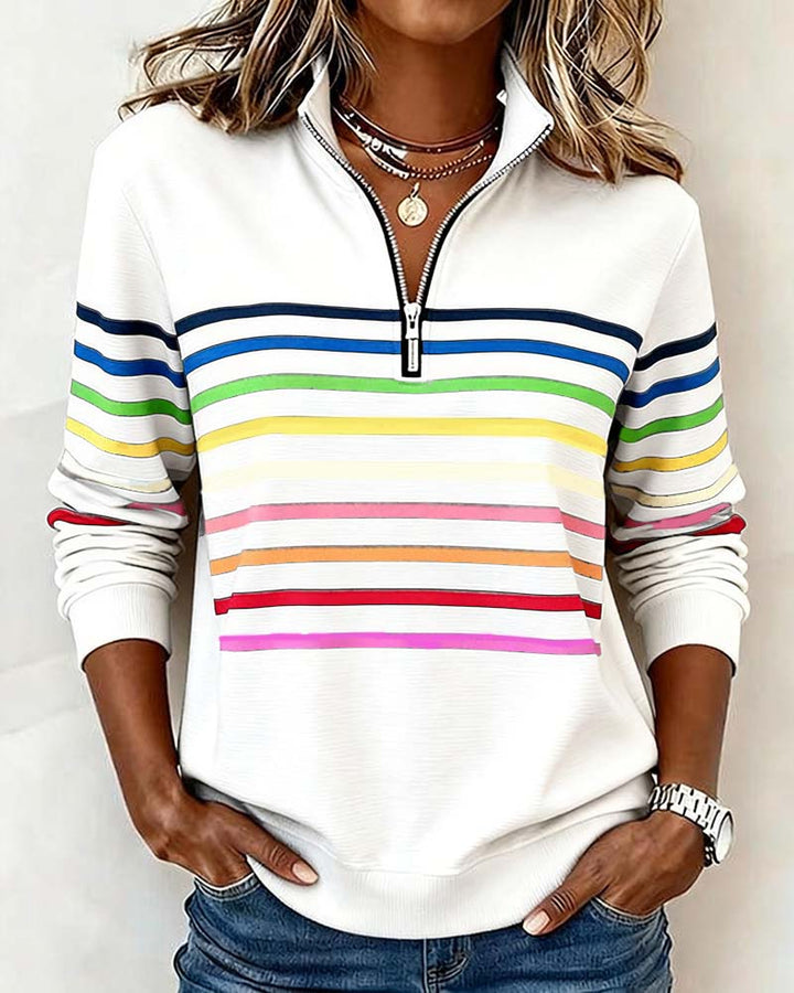 Women's Red Sweater with Striped Knit Detail in White