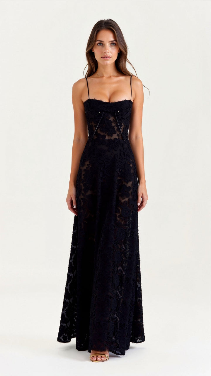 Women's Refined Fall Wedding Guest Dress in Black