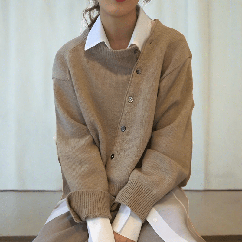 Women's Relaxed Cardigan for Layering in Beige