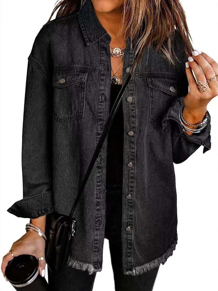 Women's Relaxed Denim Jacket for Fall in Black