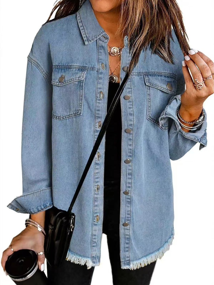 Women's Relaxed Denim Jacket for Fall in Light Blue