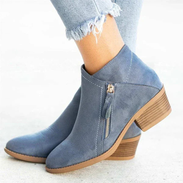 Women's Relaxed Fit Leather Ankle Boots in Blue