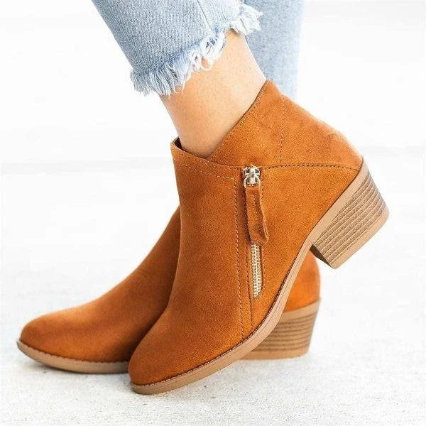 Women's Relaxed Fit Leather Ankle Boots in Orange