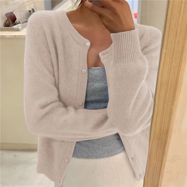 Women's Relaxed Knit Cardigan for Layering in Beige
