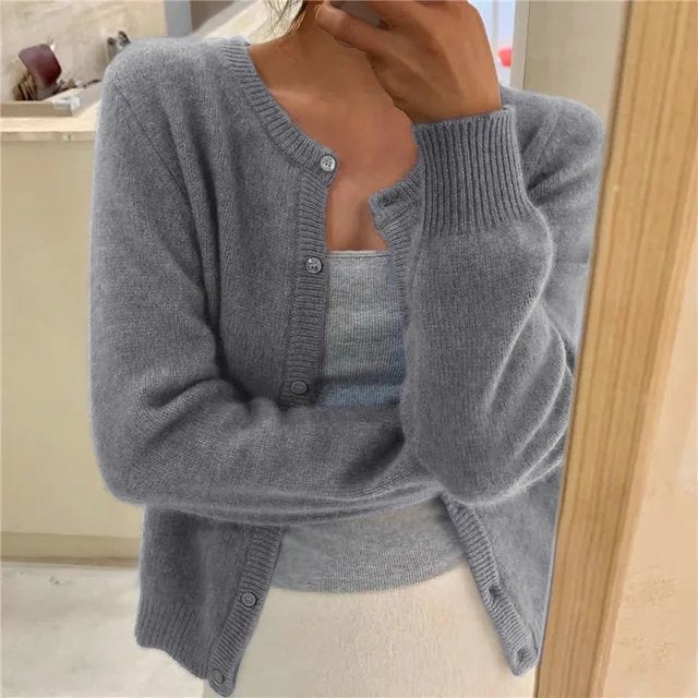 Women's Relaxed Knit Cardigan for Layering in Grey