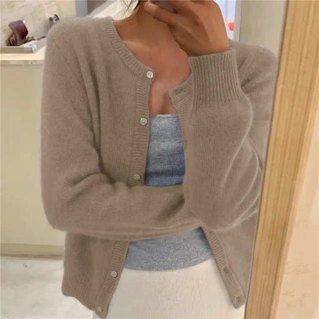 Women's Relaxed Knit Cardigan for Layering in Khaki