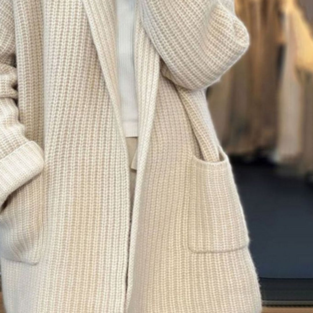 Women's Relaxed Knit Cardigan with Integrated Scarf (3)