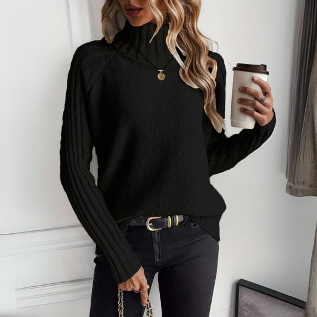 Women's Relaxed Knit Turtleneck Pullover in Black