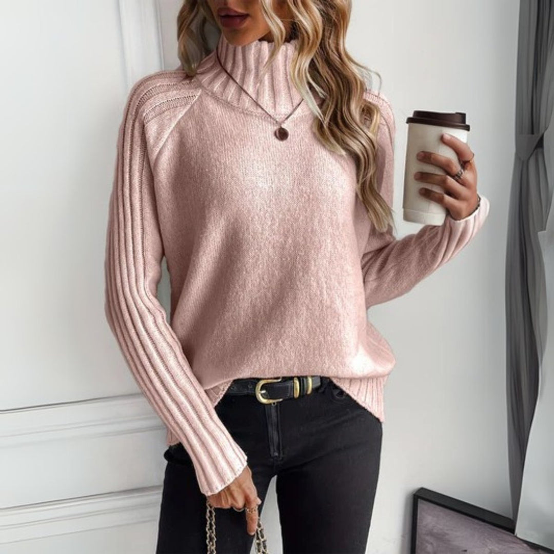 Women's Relaxed Knit Turtleneck Pullover in Pink