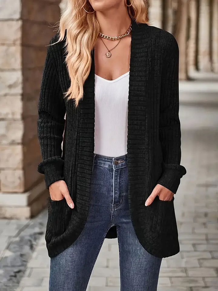 Women's Relaxed Long-Sleeve Knit Cardigan in Black