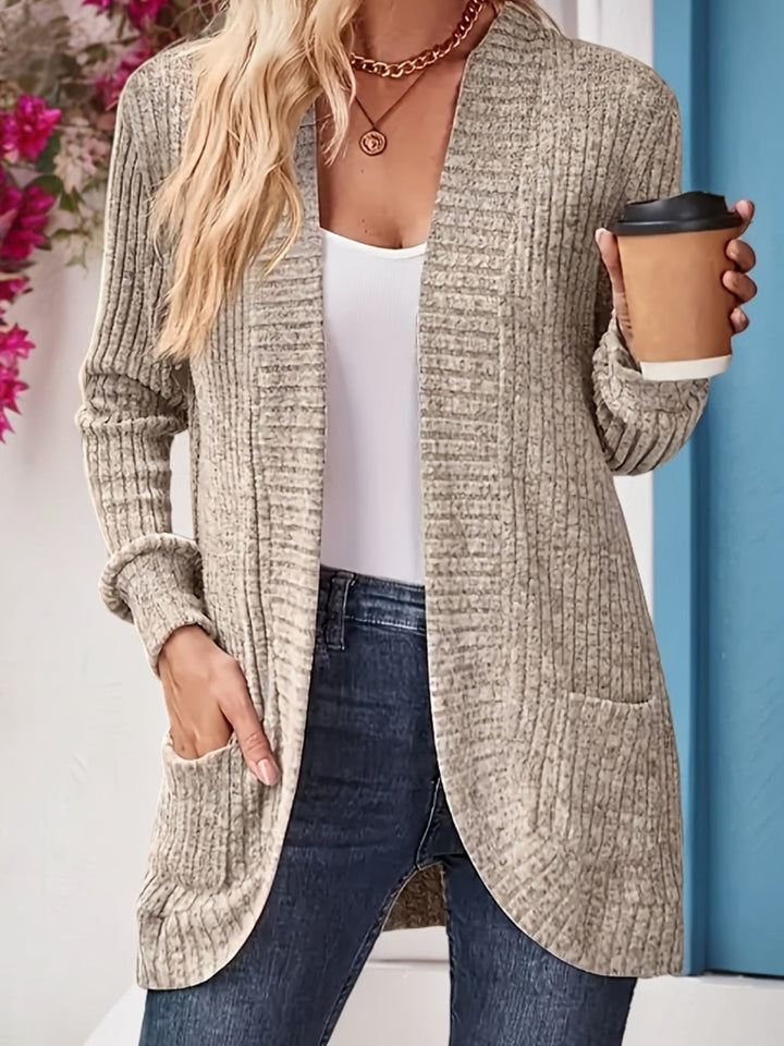 Women's Relaxed Long-Sleeve Knit Cardigan in Khaki