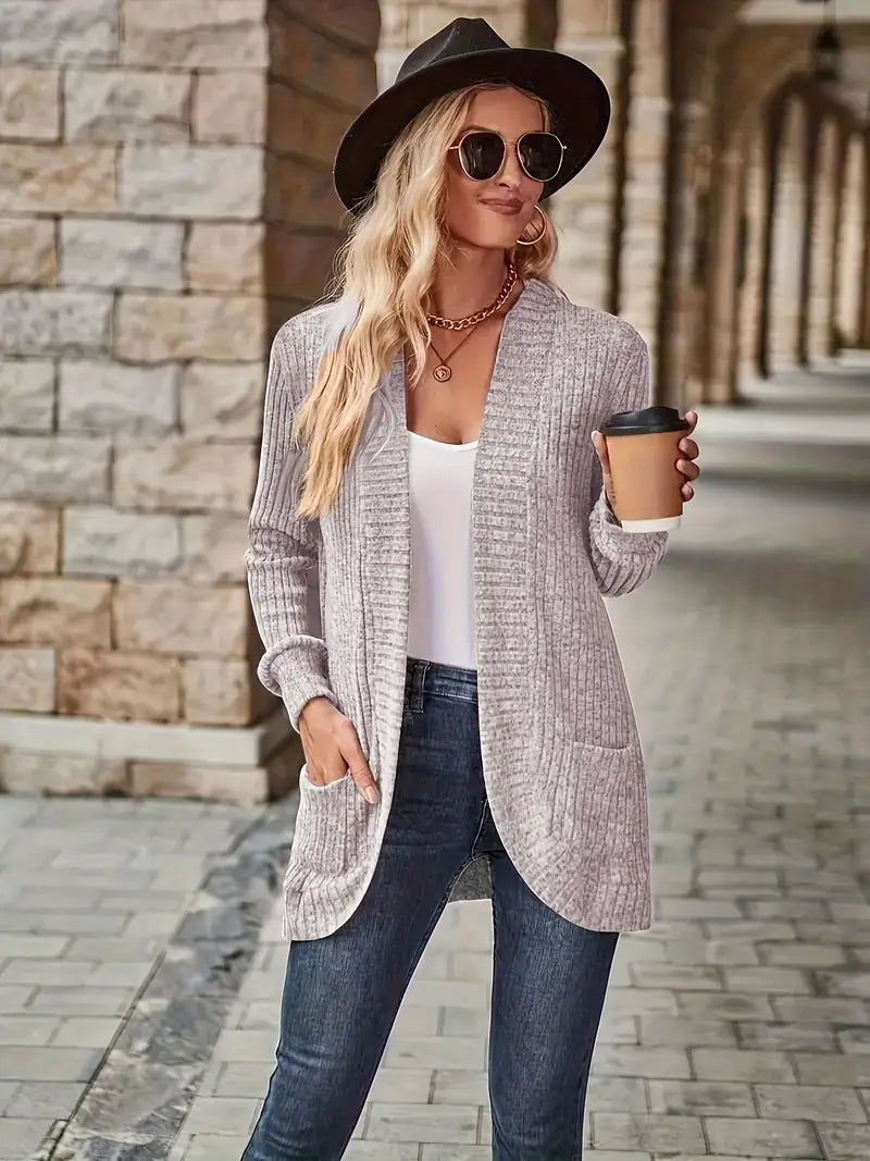 Women's Relaxed Long-Sleeve Knit Cardigan in Light Purple