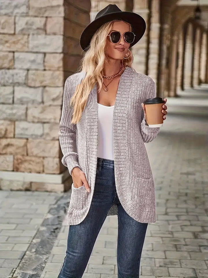 Women's Relaxed Long-Sleeve Knit Cardigan in Light Purple