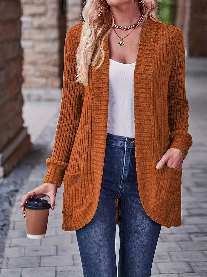 Women's Relaxed Long-Sleeve Knit Cardigan in Mandarine