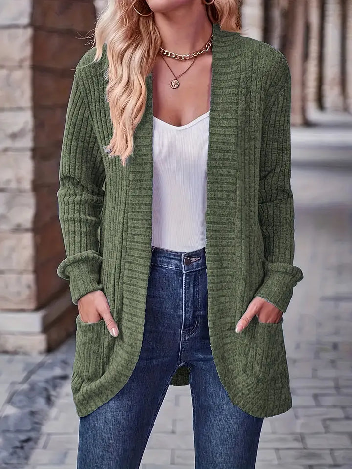 Women's Relaxed Long-Sleeve Knit Cardigan in Olive