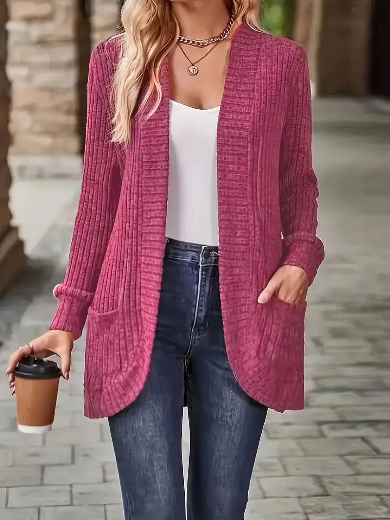 Women's Relaxed Long-Sleeve Knit Cardigan in Pink
