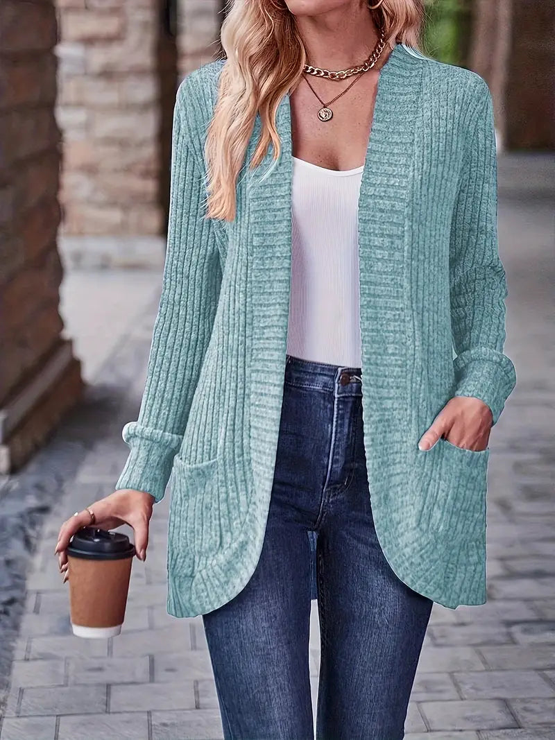 Women's Relaxed Long-Sleeve Knit Cardigan in Puderblau