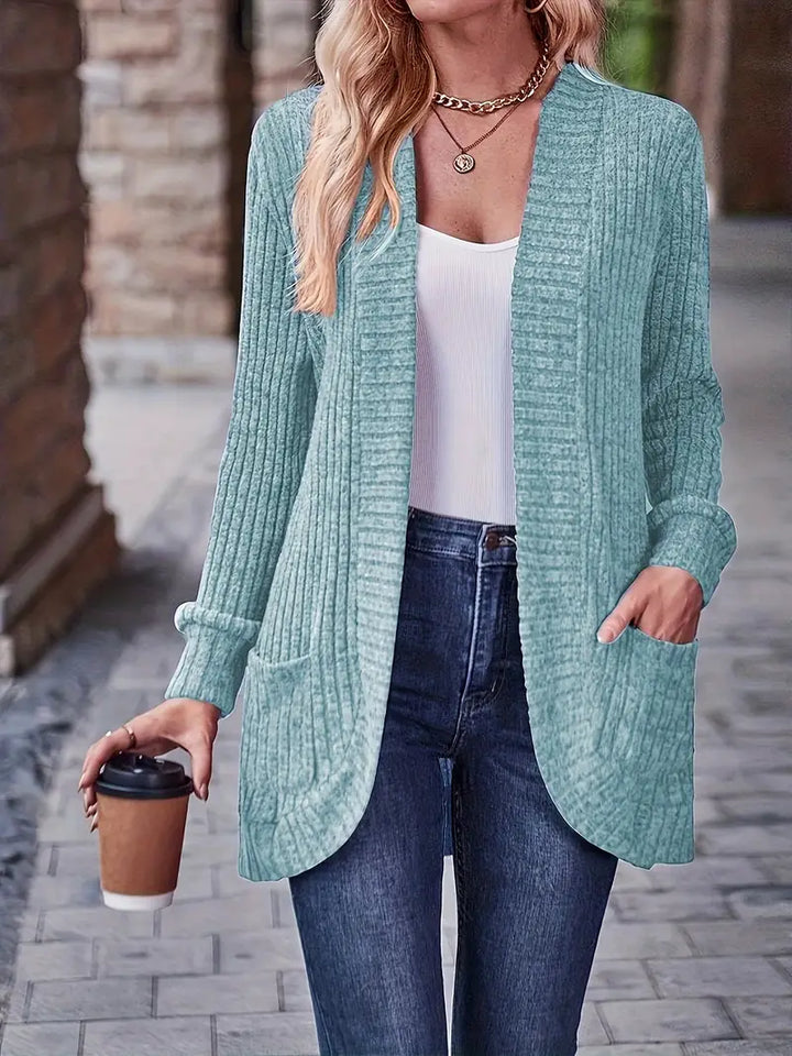 Women's Relaxed Long-Sleeve Knit Cardigan in Puderblau