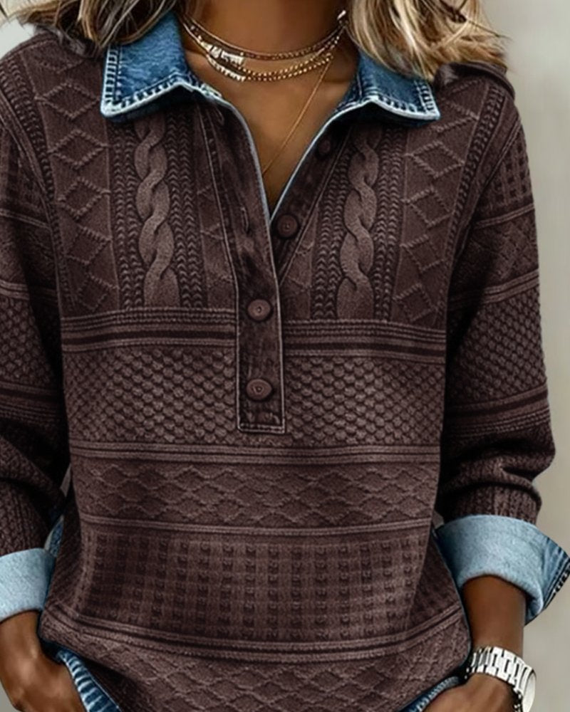 Women's Relaxed Pullover with Denim Collar (4)
