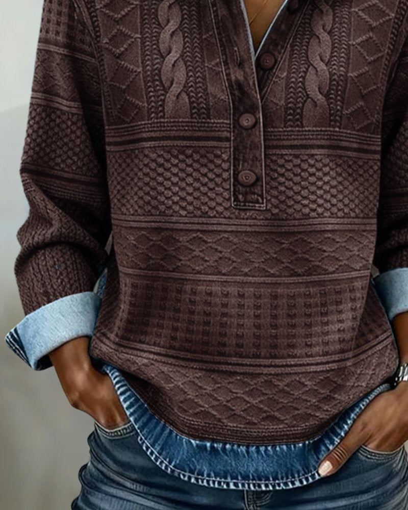 Women's Relaxed Pullover with Denim Collar (5)
